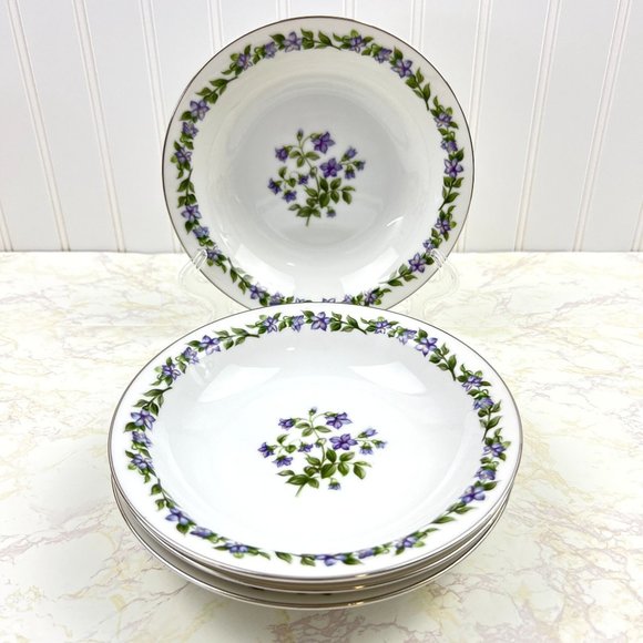 Vintage Jyoto Fine China Japan 4 Soup Bowls Glendale Pattern Violet 7 3/4” - Picture 11 of 12